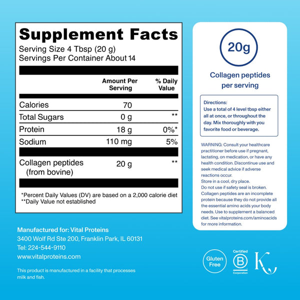 Vital Proteins Collagen Peptides Powder Advanced with Hyaluronic Acid & Vitamin C, 20oz Collagen Protein, Unflavored, 27 Servings - Image 4