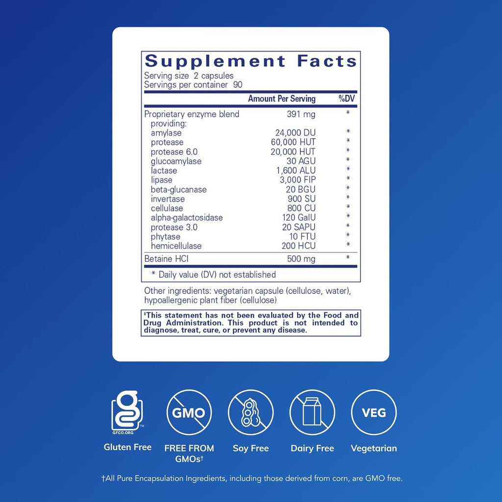 Pure Encapsulations Digestive Enzymes Ultra with Betaine HCl - Vegetarian Digestive Enzyme Supplement to Support Protein, Carb, Fiber, and Dairy Digestion - Image 2