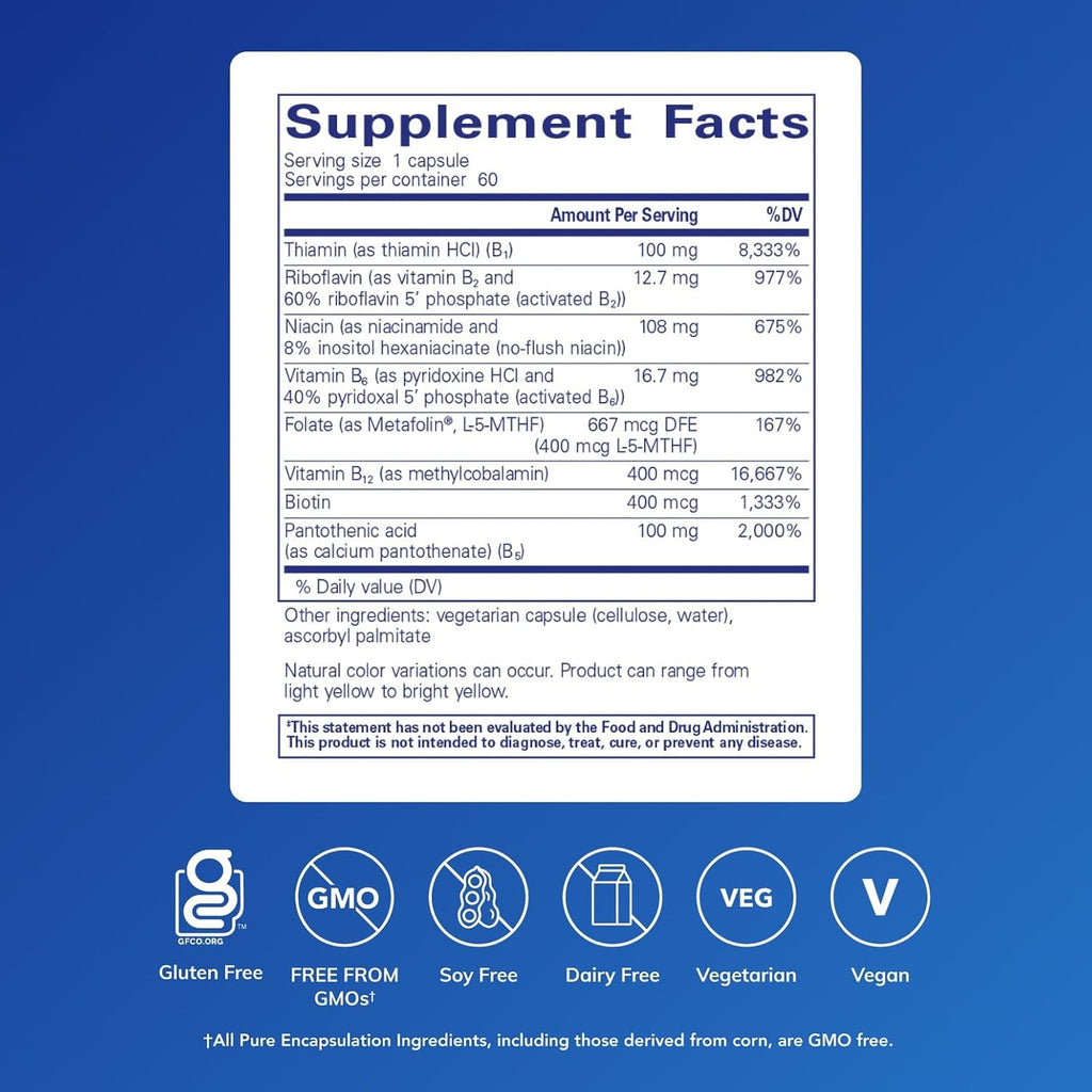 Pure Encapsulations B-Complex Plus - B Vitamins Supplement to Support Neurological Health, Cardiovascular Health, Energy Levels & Nervous System Support* - with Vitamin B12 & More - Image 2