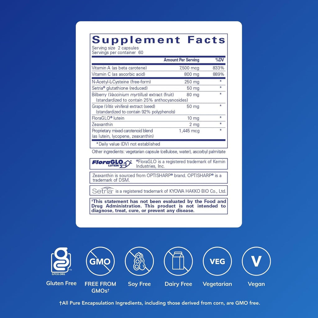 Pure Encapsulations Macular Support Formula | Hypoallergenic Supplement with Enhanced Antioxidant Formula for Healthy Eyes | 120 Capsules - Image 2