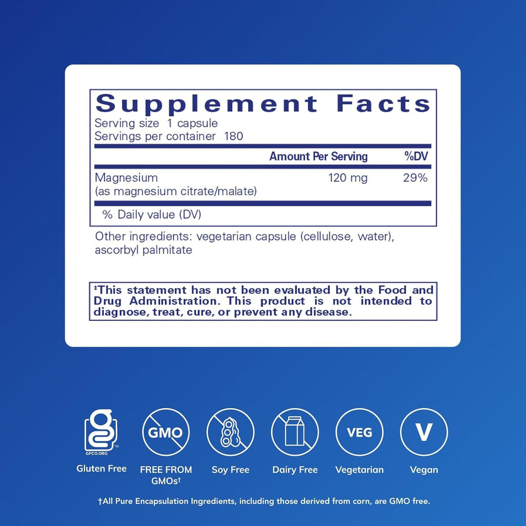 Pure Encapsulations Magnesium (Citrate/Malate) - Magnesium Supplement to Support Nutrient Utilization, Energy, Bones & Heart Health* - with Magnesium Citrate & Malate - Image 2