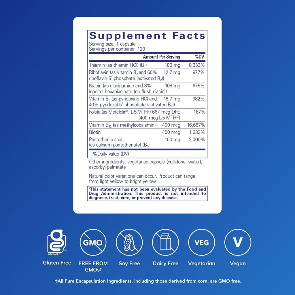 Pure Encapsulations B-Complex Plus - B Vitamins Supplement to Support Neurological Health, Cardiovascular Health, Energy Levels & Nervous System Support* - with Vitamin B12 & More - 120 Capsules - Image 2