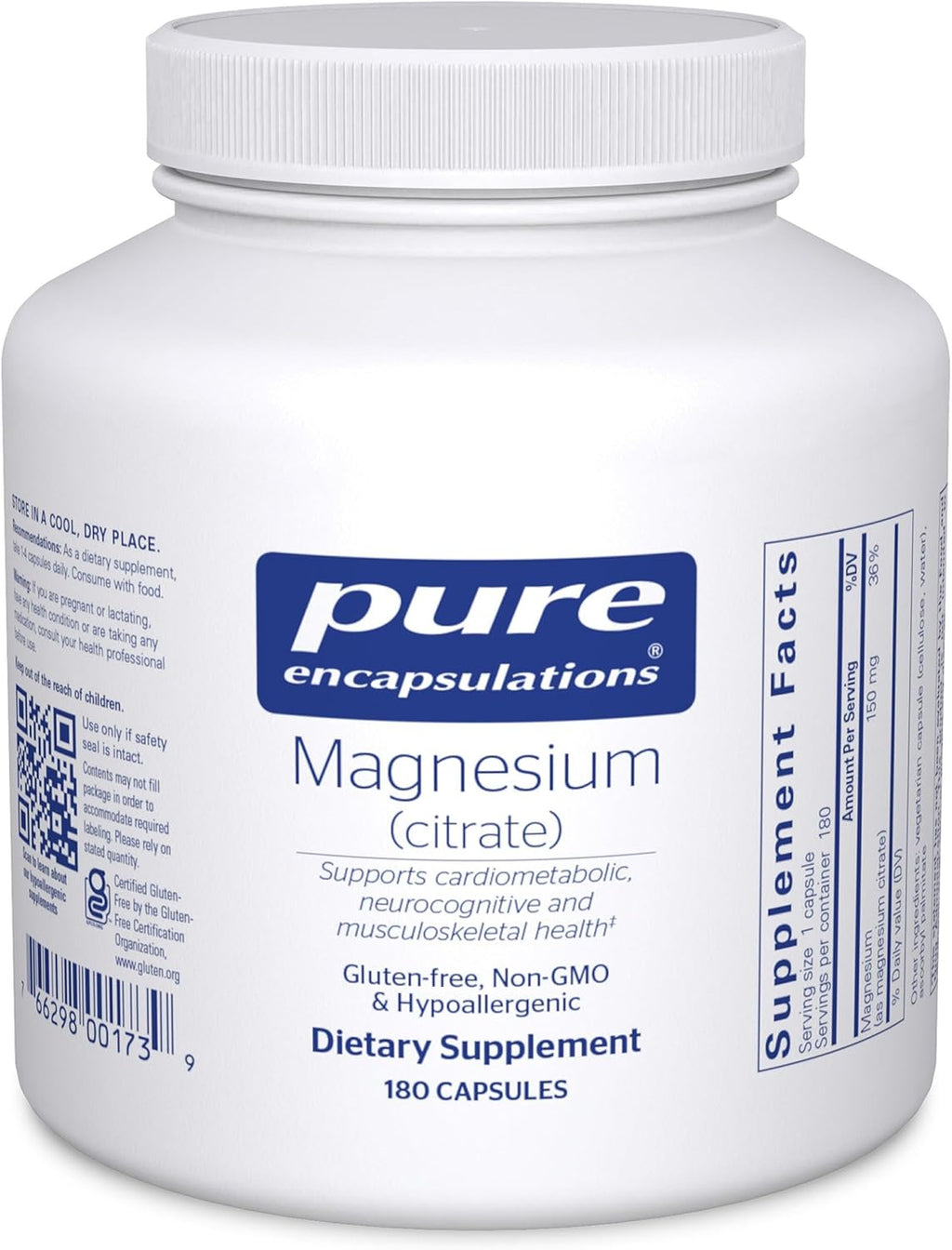 Pure Encapsulations Magnesium (Citrate) - Supplement for Sleep, Heart Health, Cognitive Health, Bone Health, Energy, Muscles, and Metabolism* - with Premium Magnesium - 90 Capsules