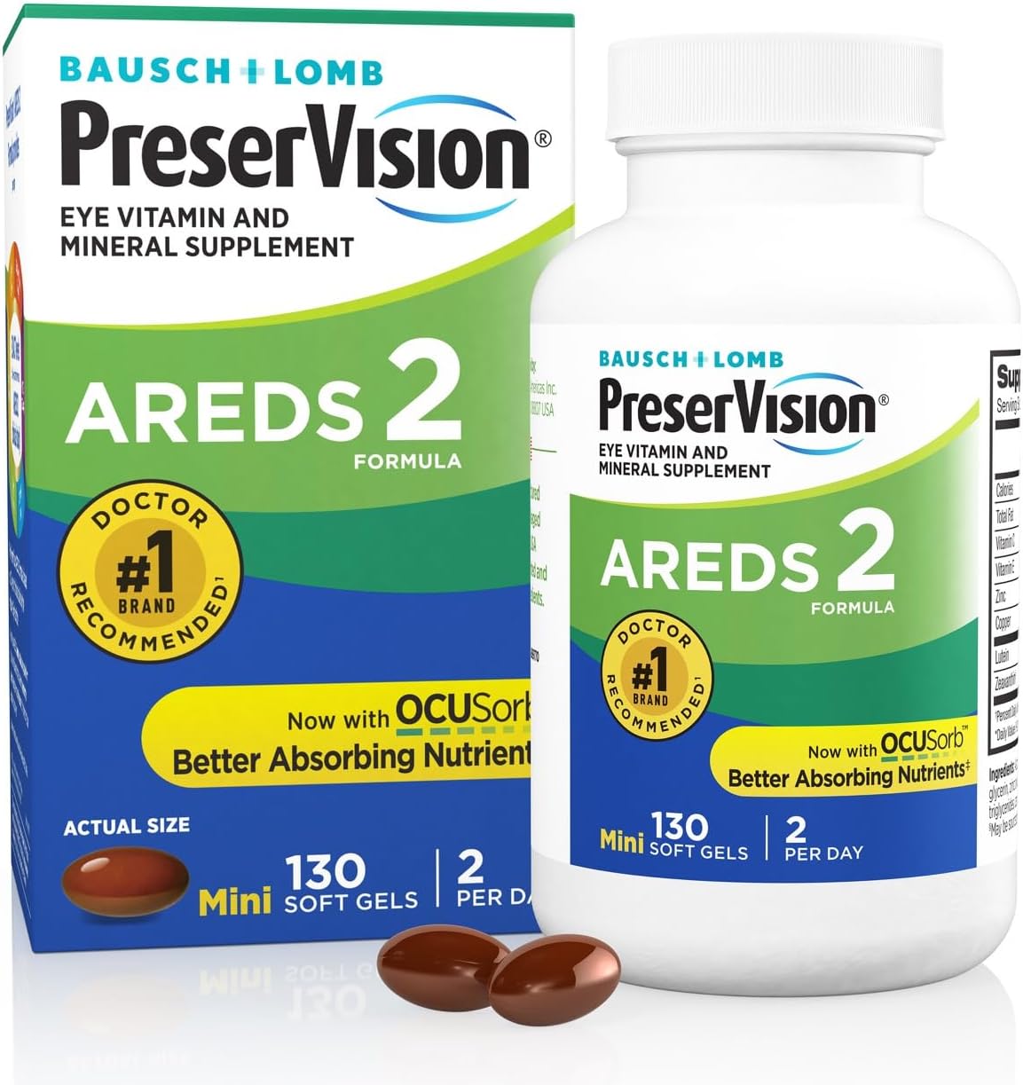 PreserVision AREDS 2 Eye Vitamins, #1 Eye Doctor Recommended Brand, Lutein and Zeaxanthin Supplement with Vitamin C, Vitamin E, Zinc, and Copper, 130 Softgels (Minigels) - Image 1