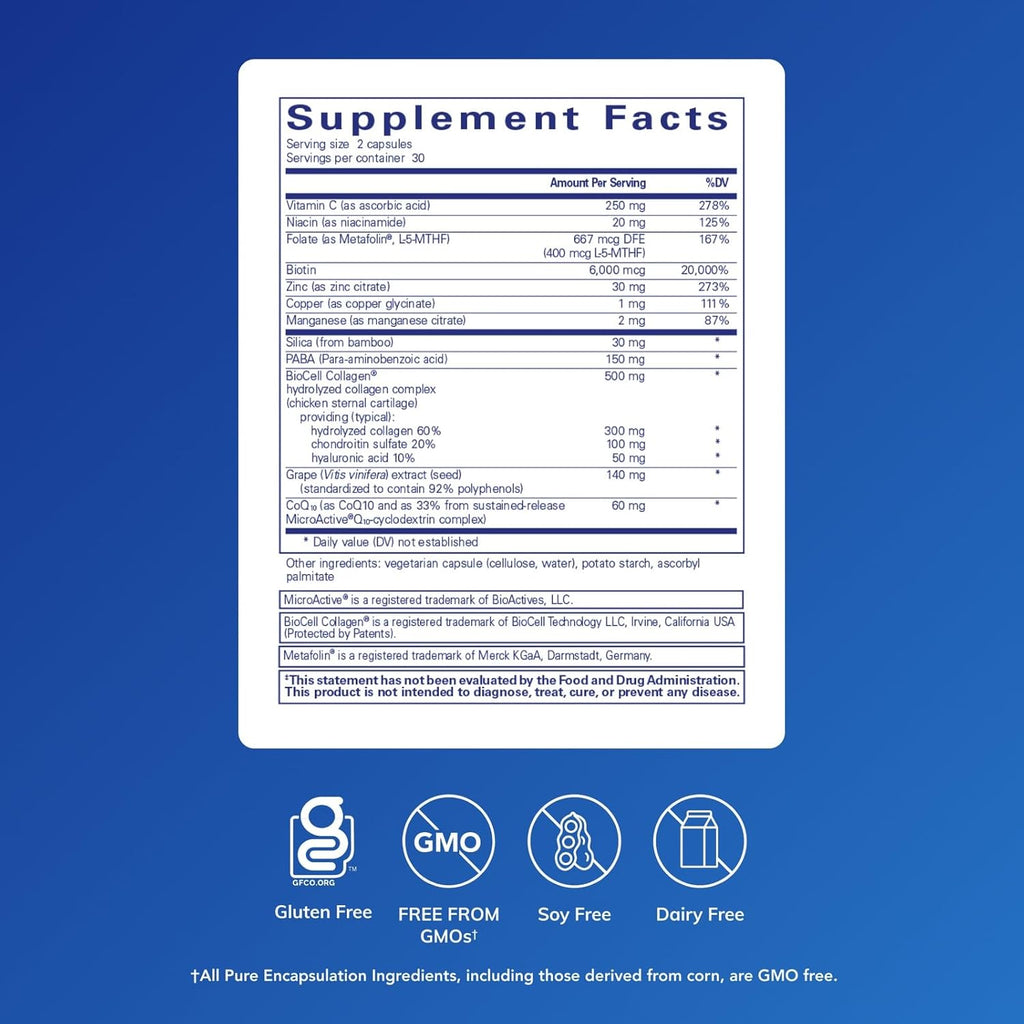 Pure Encapsulations Hair/Skin/Nails Ultra Advanced Beauty Supplement - Biotin & Collagen Supplement for Healthy Hair, Strong Nails & Youthful Skin Support* - Image 2