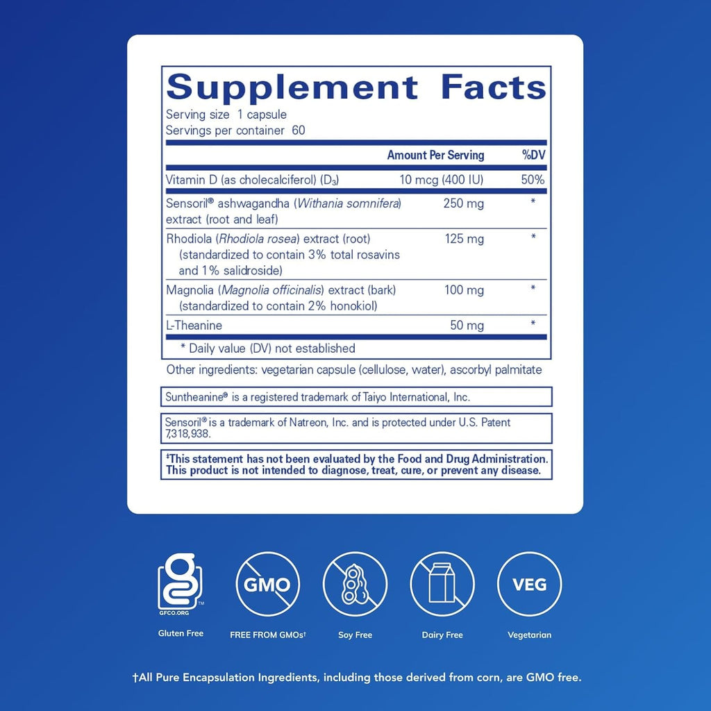 Pure Encapsulations Cortisol Calm - Supports Cortisol Health & Relaxation - Contains Ashwagandha, Magnolia Bark, Rhodiola Rosea & L-Theanine - Restful Sleep* - Image 2