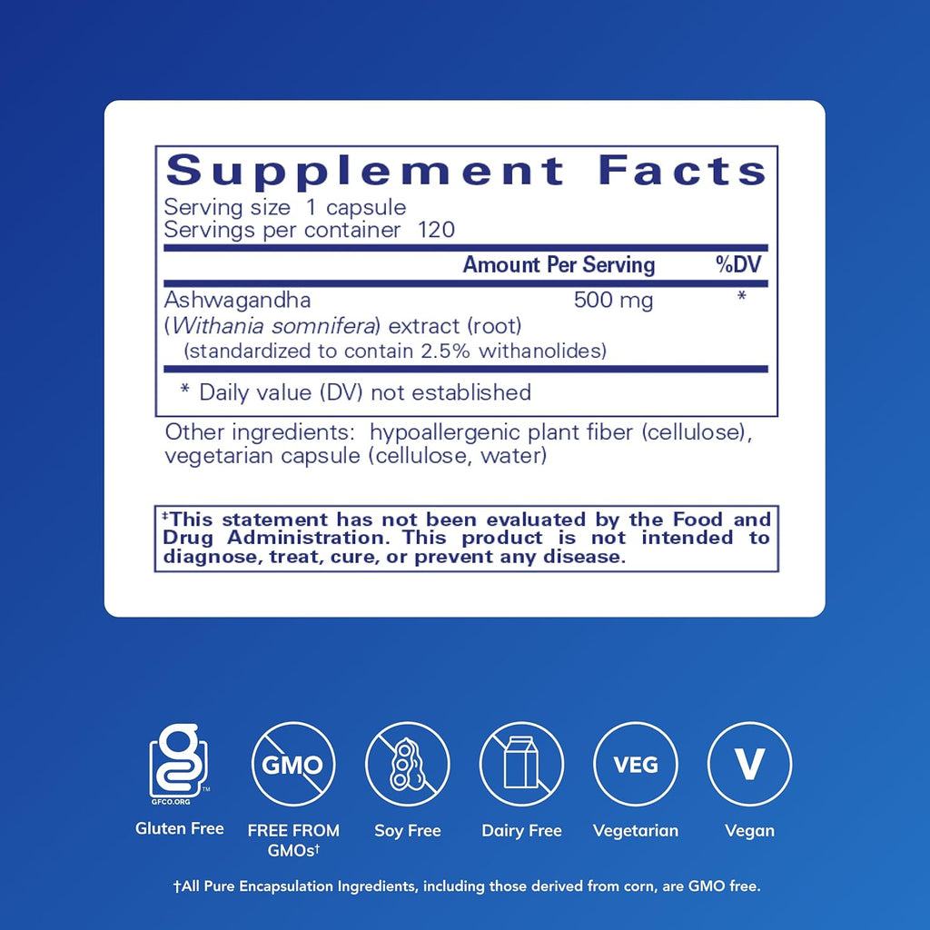 Pure Encapsulations Ashwagandha - 500 mg Ashwagandha Extract - Metabolism & Stress Support - Immune Support - GMO Free & Vegan - Image 2