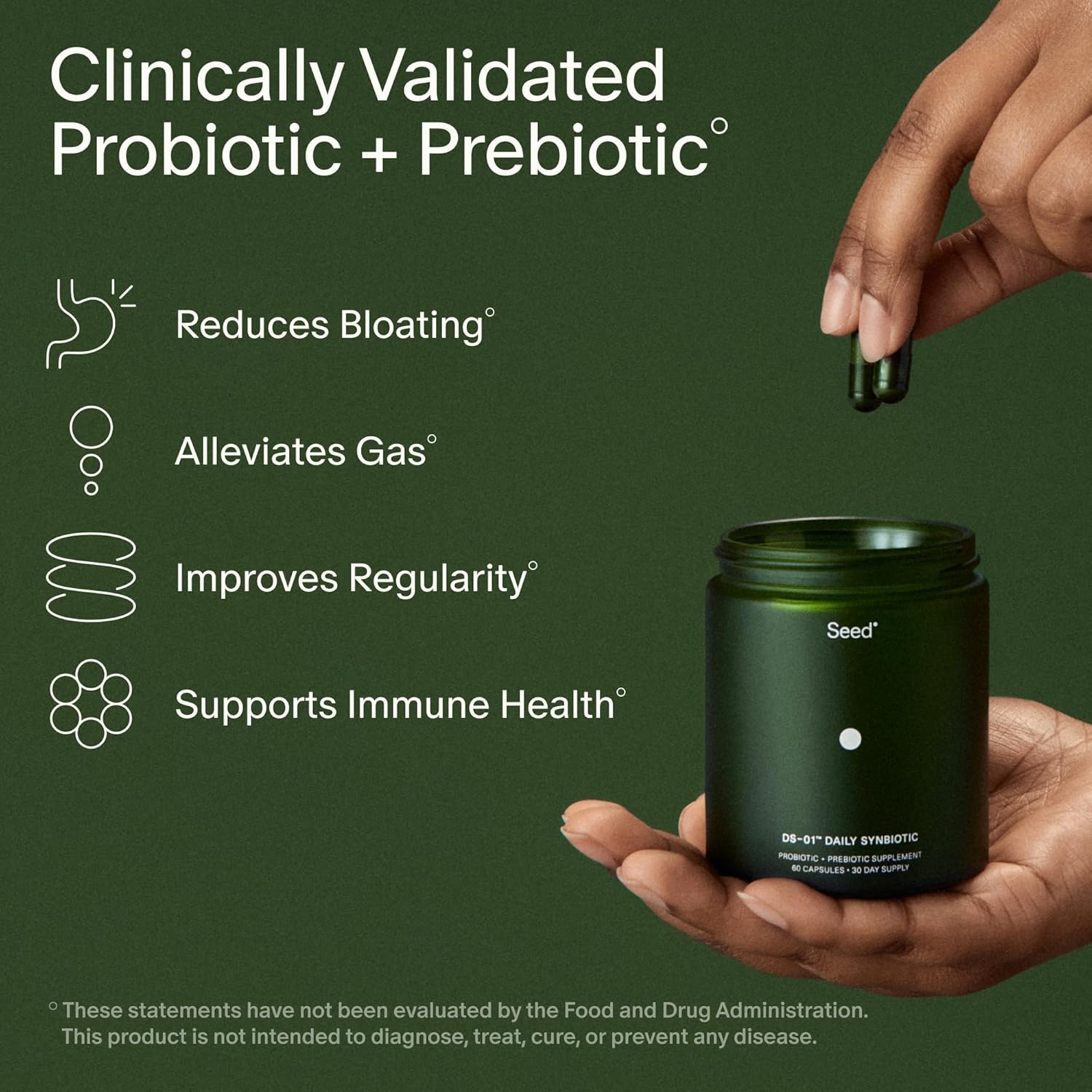 Seed DS-01 Daily Synbiotic - Prebiotic and Probiotic for Women & Men - Digestive Health, Gut Health, Immune Support, Bloating & Constipation Relief - Vegan & Shelf-Stable - 30-Day Starter (60ct) - Image 2