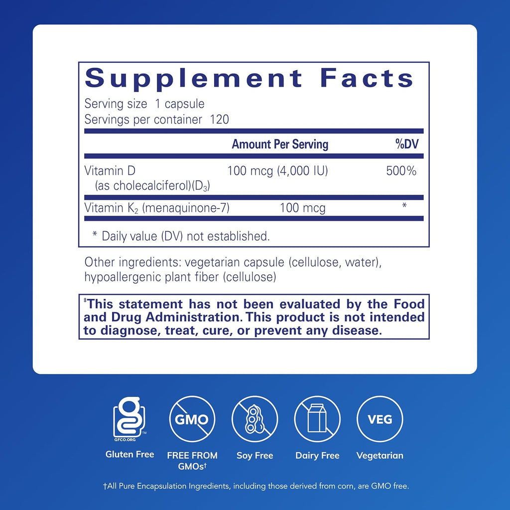Pure Encapsulations Vitamin D3 & K2 - Bone & Vascular Health Support - Immune Function Support* - Gluten Free - Non-GMO - Image 2