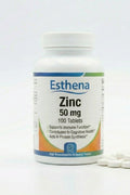Esthena Zinc 50 mg supplement bottle with tablets on a white background